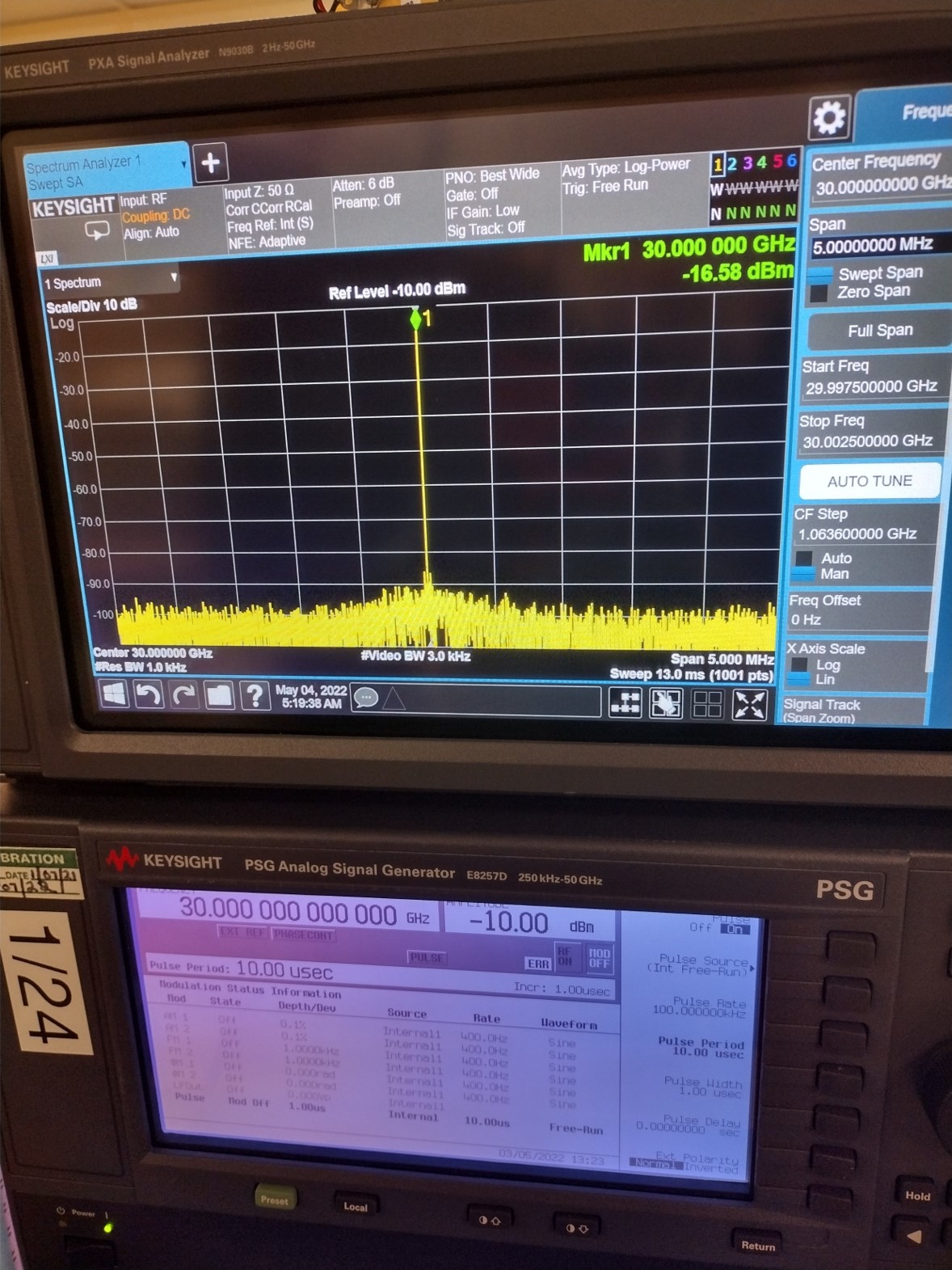 Pulsed RF spectrum spreadsheet